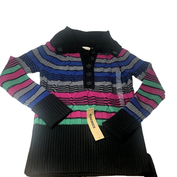 Vintage 1990s Y2K DKNY Jeans Pink Green Striped Long Sleeve Sweater Small S - Picture 4 of 8